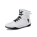 Frontwalk Unisex Adult Sneakers Lace Up Wrestling Shoes Round Toe Boxing Shoe Sports Comfort Trainers Women & Men High Top White 6