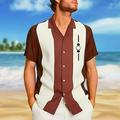 Men Casual Vintage Bowling Shirt Hawaiian Short Sleeve Button Down Loose Shirt