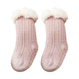 Penkiiy Baby Socks Super Thick Wool Lamb Velvet Children s Floor Solid Color Plus Velvet Baby Non-slip Baby Floor Pink Kids Socks for 6-12 Months