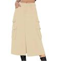 Mrat Women s Tennis Skirt Women s Spring/summer Denim Casual Denim Skirts for Women Wear Pocket Skirt Casual Summer Clubwear Sparkly Skirt Mid Length Skirt Khaki 2XL