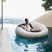 California Sun Cucciolo Round Luxury Inflatable Fabric Sun Lounger Pool Float Chaise (Beige)