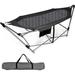 Portable Folding Hammock Lounge Camping Bed with Hammock Stand Indoor & Outdoor Hammock w/Side Pocket Anti-tip Buckles & Iron Stand for Camping Outdoor Patio Yard (Grey)