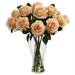 Nearly Natural Blooming Roses with Vase - Pink