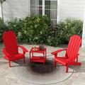 Key West 3 Piece Outdoor Patio All-Weather Plastic Wood Adirondack Bistro Set 2 Adirondack chairs and 1 small side end table set for Deck Backyards Garden Lawns Poolside and Beaches Red