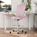 Drafting Chair Tall Office Chair with Flip-up Armrests Executive Ergonomic Computer Standing Desk Chair Office Drafting Chair with Lumbar Support and Adjustable Footrest Ring Pink