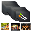 BBQ Grill Mat Set of 10 Grill Mats for Outdoor Grill Non-stick Barbecue Grill & Baking Mats for Baking on Gas Charcoal Oven and Electric Grills - Reusable - Free 2 Silicone Brush