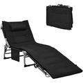 Lounge Chair For Outside 27â€� Oversize Beach Chaise Lounge With Removable Cushion & Adjustable Backrest Headrest & Carry Strap Tri-Fold Beach Layout Tanning Chair For Patio Poolside(1 Black)