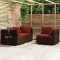 moobody 3 Piece Patio Lounge Set with Cushions Brown Poly Rattan 3 Corner Sofas Outdoor Conversation Set Steel Frame for Garden Lawn Courtyard Balcony