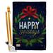 Breeze Decor BD-XM-HS-114149-IP-BO-D-US17-BD 28 x 40 in. Happy Holidays Wreath Winter Christmas Impressions Decorative Vertical Double Sided House Flag Set & Pole Bracket Hardware