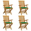 moobody 4 Piece Folding Garden Chairs with Green Cushion Teak Wood Outdoor Dining Chair for Patio Backyard Poolside Beach 21.7 x 23.6 x 35 Inches (W x D x H)