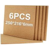 6Pcs Cork Board Rectangular Cork Bulletin Board with 50 Wall Nail Self-Adhesive Cork Display Boards Reusable Decorative Corkboard Multipurpose Pin Board for Home Office Decor 250x216x6mm