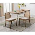 Guyou Modern Dining Chair Set of 2 Linen Upholstered Kitchen Side Chairs with Natural Woven Rattan Back Solid Wood Accent Chair for Dining Room Living Room Bedroom Beige