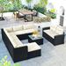 GO 9-piece Outdoor Patio Large Wicker Sofa Set Rattan Sofa set for Garden Backyard Porch and Poolside Black wicker Beige Cushion