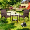 3-piece Rattan Patio Furniture Set Wicker Patio Chairs Set with 2-tier Coffee Table Outdoor Dining Armchair Set for Porch Backyard Bistro Stackable for Easy Storage