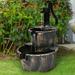 2-Tier Barrel Waterfall Fountain with Pump | Outdoor Garden Barrel Water Fountain