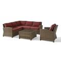 HomeStock Island Interiors 5Pc Outdoor Wicker Sectional Set Sangria/Weathered Brown - Right Side Loveseat Left Side Loveseat Corner Chair Arm Chair & Sectional Glass Top Coffee Table