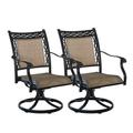 Mondawe 2 Piece Swivel Cast Aluminum Metal Outdoor Patio Padded Sling Chair 60lbs Outdoor Dining Chair for Garden Deck Backyard