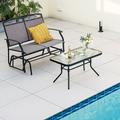 Vicamelia 2pcs Patio Loveseat Glider Set Swing Rocking Chair and Glass Top Coffee Table for Patio and Garden Brown