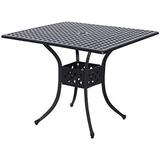 36 Square Patio Table With 2 Dia Umbrella Hole Cast Aluminum Outdoor Dining Table Outdoor Bistro Table For Garden Backyard Porch Black