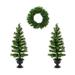 Warm Welcome Bundle-Includes Two 3 ft Entrance Trees each with Clear Lights and One 20 Wreath with Warm White Battery Operated LED Lights