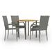 moobody 5 Piece Patio Dining Set Acacia Wood Tabletop Table and 4 Chairs Gray Poly Rattan Steel Frame Outdoor Dining Set for Garden Lawn Courtyard