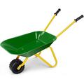 Kids Wheelbarrow Metal Construction Toys Kart Child Wheel Barrel W/Non-Slip Handle Wearable Wheels Yard Rover Steel Tray Tote Dirt/Leaves/Tools In Garden For Toddlers (Green)