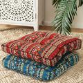 3PC Bohemian Outdoor Patio Chair Seat Pads Square Floor Pillow Kitchen Chair Seat Cushion Pads Meditation Yoga Seating Cushion for Home Kitchen/Office/Garden Patio 19.7 x 19.7 x 3.9