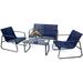 Sofia 4 Pieces Patio/Outdoor Conversation Set With Strong Powder Coated Metal Frame Breathable Textilence Includes One Love Seat Two Chairs And One Table (Navy Blue)