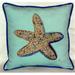 Betsy Drake Starfish - Teal Indoor & Outdoor Throw Pillow- 22 x 22 in.