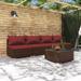 Carevas Patio Furniture Set 5 Piece with Cushions Poly Rattan Brown