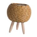 Woven Basket Plant Stand with Legs Basket Floor Planter Rustic Flower Pot Wooden Ball Light Brown