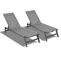 Outdoor 2-Pcs Set Chaise Lounge Chair Aluminum Recliner with 5-Position Adjustable Backrest for Patio Deck and Poolside Gray