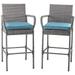 Bar Stools Set Of 2 2 Piece Wicker Bar Stools Rattan Chairs Patio Bar Chair With Arms Cushion Blue All-Weather Wicker Patio Furniture - Steel Grey