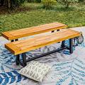 Outdoor Acacia Wood Bench 2 Piece 63 Long Patio Dining Picnic Bench For 6 People Backless Oil Finished Teak Bench Supports 550Lbs Classic Brown And Black