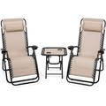 3 PCS Chair Patio Chaise Lounge Chairs Outdoor Yard Pool Recliner Folding Lounge Table Chair Set Backyard Lounge Chairs (Beige)