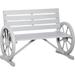 Wooden Wagon Wheel Bench Rustic Outdoor Patio Furniture 2-Person Seat Bench With Backrest Light Grey