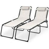 Patio Chaise Lounge Chair Foldable W/ 4 Adjustable Positions And Detachable Pillow Outdoor Beach Chair For Yard Pool Sunbathing Seat Recliner(2 Grey)
