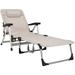 Patio Chaise Lounge Chair 7 Adjustable Position Folding Camping Cot Outdoor Lounger With Cup Holder Detachable Pillow Beach Sleeping Recliner For Poolside Lawn Sunbathing Chair (1 Beige)