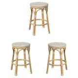 Home Square Outdoor Rattan Counter Stool in Beige & White - Set of 3