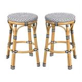 Home Square Outdoor Rattan Counter Stool in Black and White - Set of 2