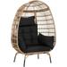 YRLLENSDAN Egg Chair Indoor Outdoor Egg Basket Lounge Chair Rattan Chair Steel Frame Oversized Indoor Outdoor Lounger with 4 Comfort Cushion and Stand 352lb Capacity for Patio Garden Living Roomï¼ŒBlack