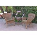 W00212-2-CES007 Windsor Honey Wicker Chair & End Table Set with Brown Cushion