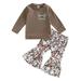 JDEFEG Thanksgiving Clothes for Girls Kids Child Baby Girls Long Sleeve Tops Cartoon Print Trousers Flares Pants Outfit Set Clothes 2Pcs Kid Clothes Girl 7 8 Cotton A 100