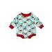 Qtinghua Infant Baby Girl Boy Romper Santa Claus Print Long Sleeve Bodysuit Jumpsuit Fall Clothes Blue 18-24 Months