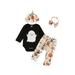 Sprifallbaby Baby Girls 4Pcs Sets Black Long Sleeve Romper Ghost Pumpkin Print Pants Hat Headband Sets for Halloween 0-12M