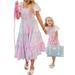 wybzd Parent-child Summer Casual A-line Dress Short Sleeve Square Neck Tie Dye Print Dress