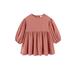 Licupiee Baby Girls Cotton Linen Dress Long Sleeve Round Neck Solid Color Dress Toddler Fall Warm Outfit