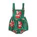 Qtinghua Infant Baby Girls Christmas Suspender Corduroy Romper Santa Print Sleeveless Jumpsuit Clothes Grass Green 12-18 Months