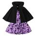 YDOJG Toddler Girls Outfit Set Cape Hooded Tops Pumpkin Bat Dress Two Piece Outfits Set For Kids Clothes For 3-4 Years