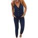 Singreal Women s Summer Casual Jumpsuits Wrap V Neck Sleeveless One Piece Pants Romper with Pockets